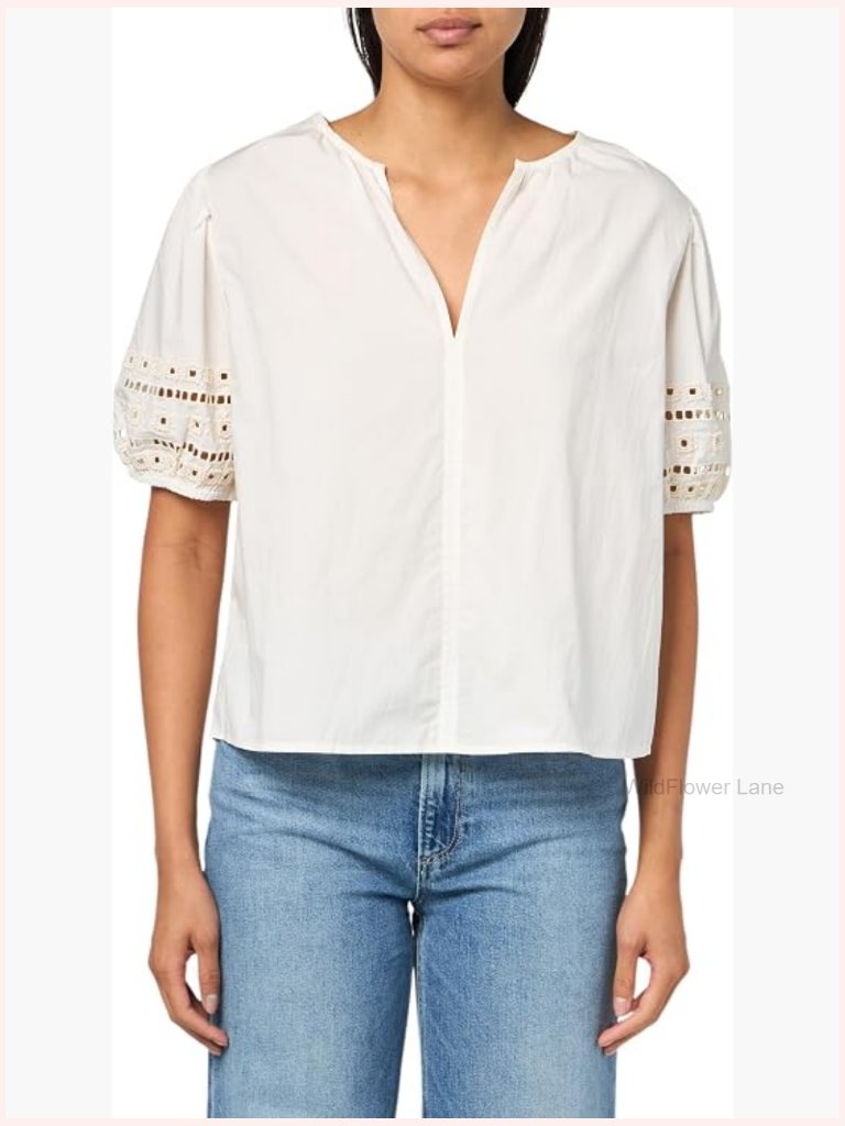 Beaded Novelty Blouse - Long Sleeve Notch Neck